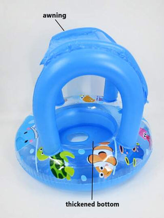 قطعة واحدة حلقة طفو للسباحة للأطفال، مقعد عوامة مائية بشكل سيارة أو قارب مزود بمظلة، حلقة طفو بنمط كرتوني، للاستخدام في السباحة الصيفية