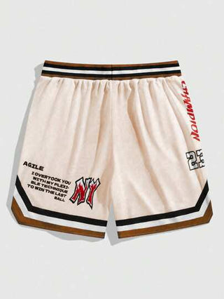 ROMWE MEN Prep شورت رجالي كاجوال مطبوع بألوان متباينة وخطوط وحروف ، صيفي