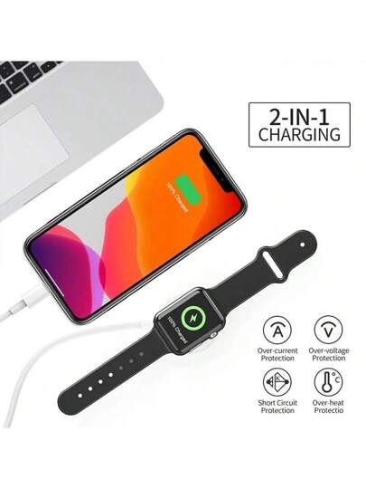 زاريد لاسلكي محمول متوافق مع أجهزة وساعة Ultra/السلسلة 9/8/7/6/SE/SE2/5/4/3/2/1 و 14/13/12/11/XS/XR/8/7/6 ، كبل شحن سريع وشاحن مناسب للمكتب والسكن والمنزل