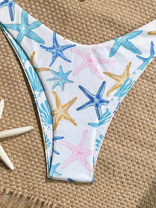 Swim Mod طقم بكيني مكون من 2 قطعة ، ملابس علوية مثلث وسراويل سباحة قصيرة ، بطبعات عشوائية لأصداف ملمس مصممة لموسم الصيف، طقم ملابس سباحة جذاب'