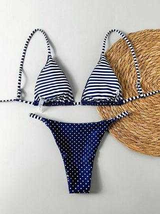 طقم تانكيني حريمي Swim Mod مجموعة بكيني وتانكيني نسائية قابلة للعكس مع طباعة شريطية ونقطية قطعتين