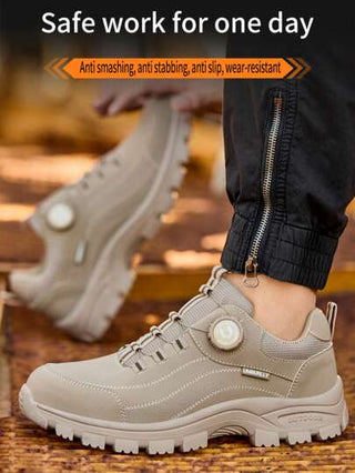 UMBURLLY أحذية سلامة للرجال مزودة بأزرار، كاب معدني للحماية، مقاوم للسحق والثقب، بنعل مطاطي، ملابس عمل صناعية