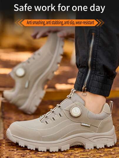 UMBURLLY أحذية سلامة للرجال مزودة بأزرار، كاب معدني للحماية، مقاوم للسحق والثقب، بنعل مطاطي، ملابس عمل صناعية