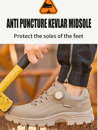UMBURLLY أحذية سلامة للرجال مزودة بأزرار، كاب معدني للحماية، مقاوم للسحق والثقب، بنعل مطاطي، ملابس عمل صناعية