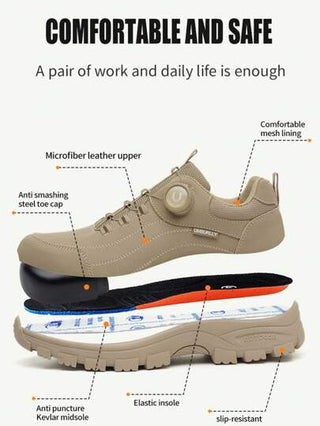 UMBURLLY أحذية سلامة للرجال مزودة بأزرار، كاب معدني للحماية، مقاوم للسحق والثقب، بنعل مطاطي، ملابس عمل صناعية