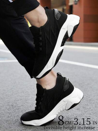 أحذية رياضية سميكة النعل القطعية الذكور الإرتفاع الإضافي غير مرئيّ 8سم/3.15 بوصة، أحذية تنفس للجري، أبيض بتصميم شبكي، أحذية قتالية داكنة اللون، مقاس كبير 45-46، وصول جديد 2025