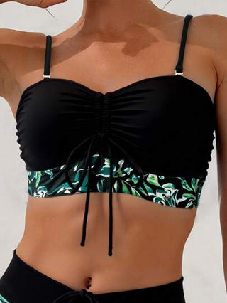 Swim طقم بكيني قصير ذو رسم نباتي استوائي بخيط لربط الخصر، للنساء في الصيف، على الشاطئ، رسم عشوائي
