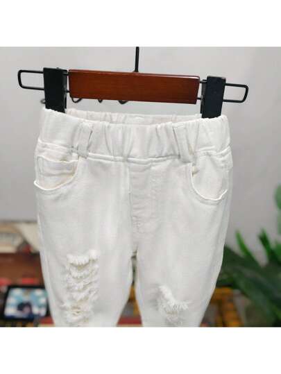 جينز ضيق ممزق مناسب للفتيان والفتيات ، ربيع/صيف