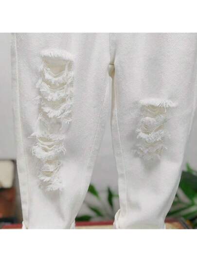 جينز ضيق ممزق مناسب للفتيان والفتيات ، ربيع/صيف