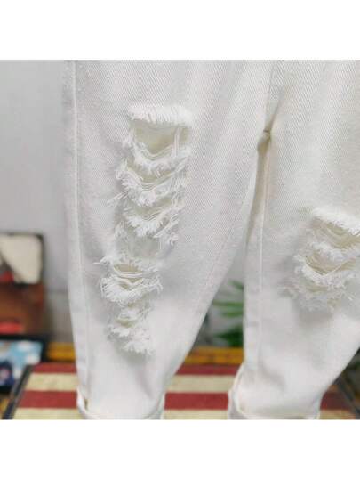 جينز ضيق ممزق مناسب للفتيان والفتيات ، ربيع/صيف