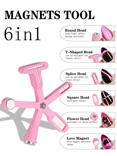 أداة مغناطيسية متعددة الوظائف قوية 6 في 1 ، عدة أظافر متنوعة لتصميم العيون القطة بالجل والأثر اللامع والمانيكير السحري