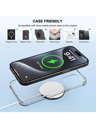 شاحن لاسلكي سريع مغناطيسي أصلي 15 واط مناسب لأجهزة 15 14 13 12 11 برو ماكس ميني X XR XS SE USB-C، مناسب للمكتب والسكن والاستخدام المنزلي