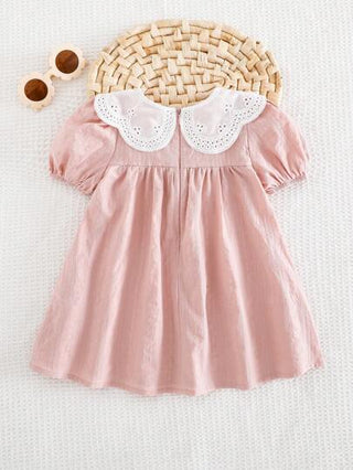 فساتين بيبي Cozy Pixies فستان كاجوال قصير للبنات رقبة كشكش متباين وأكمام منفوخة وخصر مربوط