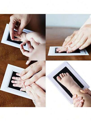 3 قطع/ مجموعة (1 وسادة طباعة بدون غسيل + 2 ورق مقوى) طقم بصمات اليد والقدم DIY أسود، اكسسوارات ديكور المنزل ، وسائد حبر ، إطارات صور للبصمات، هدايا عيد الميلاد، آمنة نظيفة