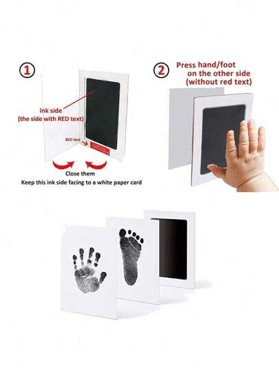 3 قطع/ مجموعة (1 وسادة طباعة بدون غسيل + 2 ورق مقوى) طقم بصمات اليد والقدم DIY أسود، اكسسوارات ديكور المنزل ، وسائد حبر ، إطارات صور للبصمات، هدايا عيد الميلاد، آمنة نظيفة
