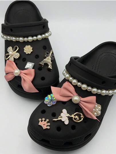 12 قطعة من الإكسسوارات المزينة بأحجار الراين والخرز، تتضمن تصميم الفيونكة، مناسبة للكلوغ، ذات طراز أنيق وفريد