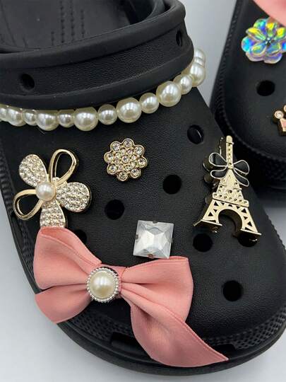 12 قطعة من الإكسسوارات المزينة بأحجار الراين والخرز، تتضمن تصميم الفيونكة، مناسبة للكلوغ، ذات طراز أنيق وفريد