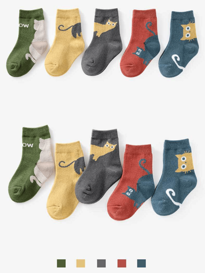 5 أزواج من جوارب الأطفال ذات طراز القطط، تصميم يصل للكاحل مناسب للرياضة والياقة البدنية للخارج، ملائم للربيع/الصيف/الخريف