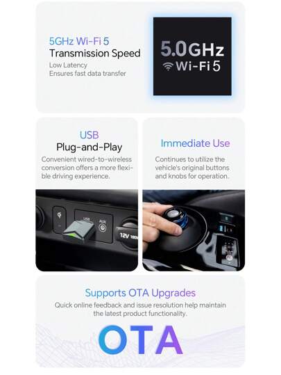 Acodo محول سلكي لاسلكي 2 في 1 ميني جديد Acodo 2025، قابس وتشغيل لنظامي الكاربلاي والأندرويد أوتو، للسيارات الأصلية التي تدعم الكارتباي والأندرويد أوتو، 2.4 ~ 5.0 جيجاهرتز واي فاي 5