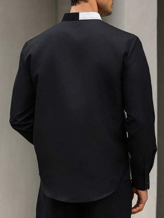 Manfinity CasualCool قميص كاجوال بأكمام طويلة وأزرار أمامية، بتصميم لون طبقة مخاط للرجال