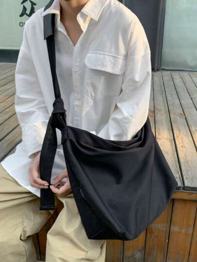 حقيبة كلاسيكية كبيرة السعة بلون أحادي، حقيبة كاجوال للرجال من طراز ياباني متنوع الاستخدامات
