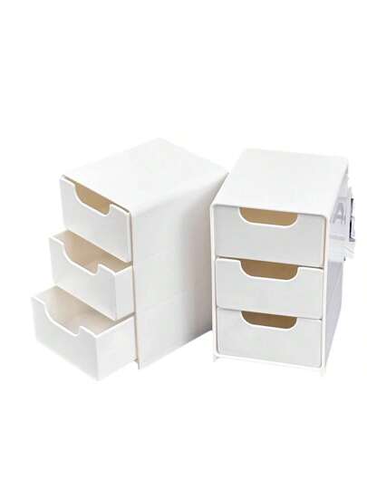 قطعة واحدة صندوق تخزين متعدد الأدراج ذو 3 طبقات - صندوق تخزين جذاب للمكياج والمجوهرات على المكتب، بتصميم شفاف مانع للغبار ذي أدراج، أداة تخزين متعددة الاستخدامات للمكتب والنوم والحمام، عودة إلى المدرسة