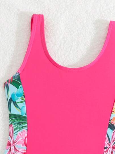 SHEIN بدلة سباحة للفتيات الصغيرات / بدلة سباحة قطعة واحدة/ ذات طباعة/ طقم مكون من قطعتين