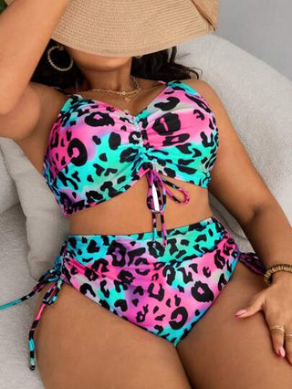 طقم تانكيني حريمي Slayr CURVE مجموعة بكيني تانكيني ذات طبعة جلد النمر ملون بربطة للمقاسات الكبيرة