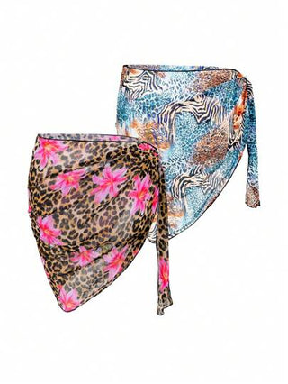 SHEIN Swim Curve تنورة من نوع الستارة ذات طبعة نمر لنساء البدناء