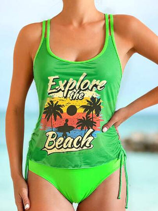 طقم تانكيني حريمي Swim Vcay طقم بكيني مكون من قطعتين بطبعة زهرية 2025 للنساء، ملابس علوية بدون حشو بطراز خزان مع أسفل رباط عالي الخصر، مجموعة العطلات