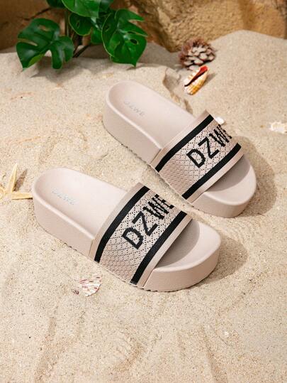 حذاء شبشب سميك بارتفاع ميش للنساء العصري والعادي للشاطئ والأماكن الخارجية مريح ومانع للانزلاق