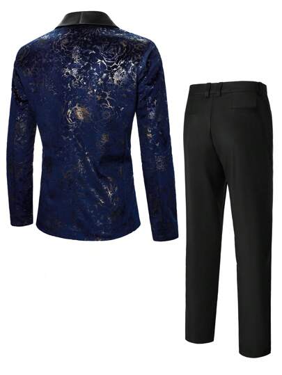 Manfinity AFTRDRK بدلة رجالية مكونة من جاكيت من القطيفة بياقة شالة ذو إغلاق فردي وبنطال