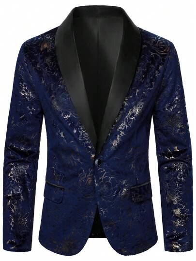 Manfinity AFTRDRK بدلة رجالية مكونة من جاكيت من القطيفة بياقة شالة ذو إغلاق فردي وبنطال