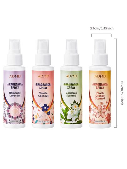 زجاجة رش معطر فواحة 100مل برائحة جوز الهند والفانيليا ، أربعة أنواع من الروائح ال-زهرية المدارة لوقت طويل ، لخزانة الملابس ، غرفة المعيشة ، السيارة ،الحمام ، الفنادق ،منظف هواء منعش ، براحة ورومانسية الفل الفواحة ، وبرتقال ، وليفندر المحمول