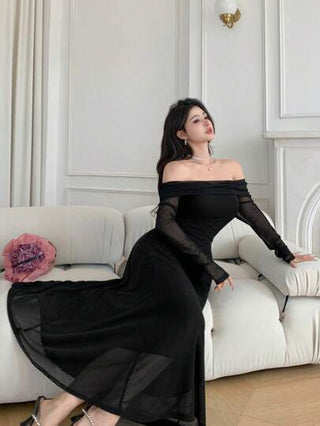 فساتين حريمي Joudiya فستان أنيق متوسط الطول مكشوف الكتفين للمدعوين في حفل الزفاف ، ذو لون أحادي ، موسم الربيع والصيف