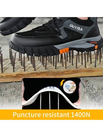 GUYISA أحذية السلامة المنخفضة القص، السلسلة السوداء للتنزه، مقاومة للثقب، معزولة 10 كيلو فولت، طرف قدم مغلق من الصلب، ناعمة ومريحة، أحذية عمل عصرية للجميع المواسم