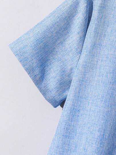 بدلة قصيرة الأكمام بياقة على شكل V وشورت للفتيان المراهقين