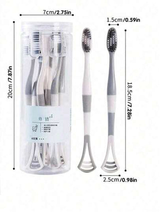 8 قطعة / مجموعة فرشاة أسنان متعددة الوظائف ذات الرأسين، للتنظيف ولتنظيف اللسان