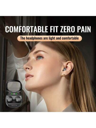 سماعات أذن لاسلكية مدمجة بأداة تحكم باللمس ، سماعات رأس لاسلكية صغيرة ، صوت استريو عالي الجودة ، علبة شحن بمؤشر LED ، مع ميكروفون مدمج ،مناسبة للرياضة والعمل والسفر والنوم