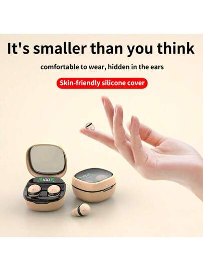 سماعات أذن لاسلكية مدمجة بأداة تحكم باللمس ، سماعات رأس لاسلكية صغيرة ، صوت استريو عالي الجودة ، علبة شحن بمؤشر LED ، مع ميكروفون مدمج ،مناسبة للرياضة والعمل والسفر والنوم