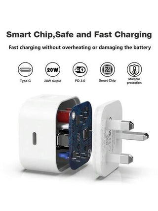 مجموعة شاحن سريع 20 وات بمعيار بريطاني + كابل بيانات USB-C طويل 3.3 قدم متوافق مع 14/13/12/11/XS/8/7 ، متوافق مع 2-3 Pro ، و أجهزة iPad ، شاحن سريع متوافق مع ، قابس شاحن للسفر ، شاحن حائطي سريع للمكتب والمدرسة والإقامة السكنية والمنزل ، هدايا للعائلة والأ