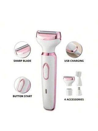 ماكينة حلاقة كهربائية للنساء، طقم جمال شحن قابل للاستخدام 4 في 1، ماكينة حلاقة كهربائية للوجه والأنف والساق والإبط للنساء، ماكينة حلاقة جافة ورطبة بدون ألم للمناطق الحساسة، ماكينة حلاقة محمولة قابلة للشحن