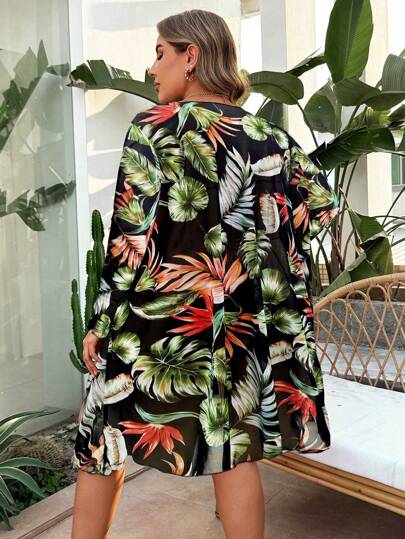 Swim Lushoire مجموعة من 3 قطع: ملابس علوية تانكيني علوية مطبوعة بسحاب، و جاكت كم طويل مطابق, وصندل شاطئ، مجموعة ملابس سباحة كاجوال للإرتياد