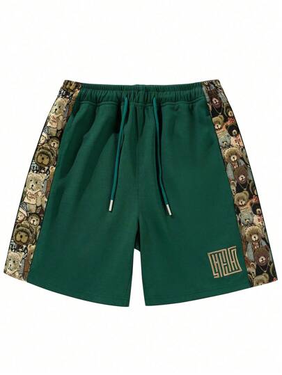 شورتات شاطئ صيفية فضفاضة عصرية مطرزة بتصميم دبّ