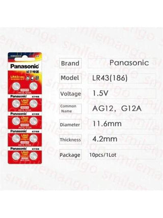 Panasonic من 10 إلى 50 قطعة بطاريات زر باناسونيك 1.5 فولت AG12 LR43 SR43 186 386 LR1142 AG 12 للساعات والألعاب والأجهزة عن بعد