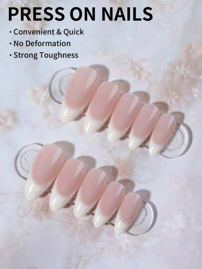 أظافر بيبي بومر 24 قطعة ذات طراز لوز طويل بتلوين أبيض فرنسي، أظافر صناعية لازجة سهلة التثبيت بأحجام مثالية، متضمنة غراء هلامي وملف أظافر، للنساء والفتيات للاستخدام اليومي للعمل والدراسة والحفلات