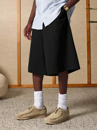 SUMWON شورت كاجوال صيفي بفتحة واسعة وقصة متجعدة أريحية وقابلة للتنفس، أسلوب كلاسيكي شيك للشارع والاستخدام اليومي