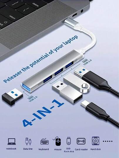 موزع USB C ب- 4 منافذ، محور USB C إلى USB ب- 1 منفذ USB 3.0/3 منافذ USB 2.0، موزع USB C للكمبيوتر المحمول، الجهاز اللوحي، Chromebook، Pixelbook، XPS، Galaxy S23، وأجهزة Type C الأخرى. محور USB C المزود بشريحة OTG مدمجة يوفر 1 منفذ USB 3.0/3 منافذ USB 2.0