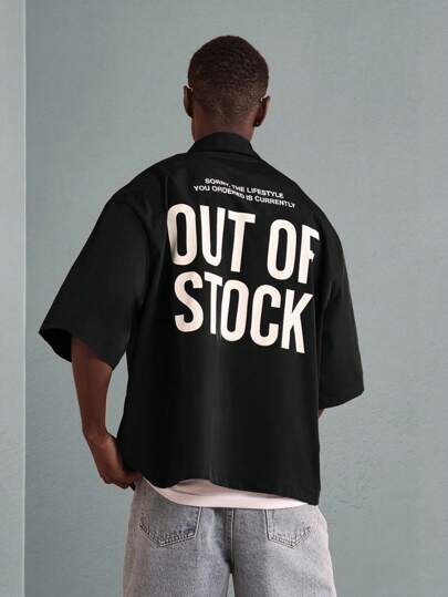 SUMWON قميص أنيق مربع القصّة بأكمام قصيرة وأزرار من الأمام مع طباعة بيان على الظهر، رسالة أسلوب الحياة، ملابس صيفية عادية للشارع