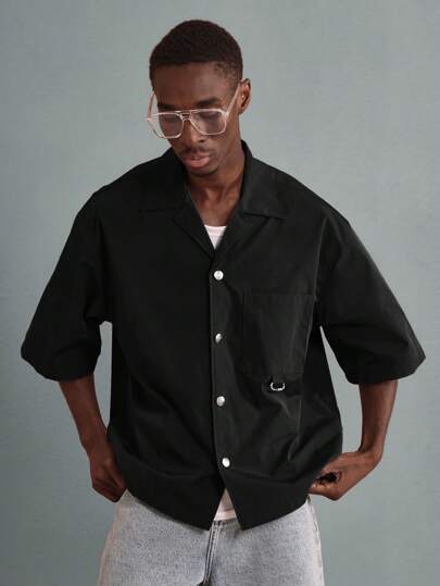 SUMWON قميص أنيق مربع القصّة بأكمام قصيرة وأزرار من الأمام مع طباعة بيان على الظهر، رسالة أسلوب الحياة، ملابس صيفية عادية للشارع